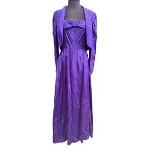 Vtg Purple  Bolero Coord Bow Front Maxi Dress Set Womens Size S Feminine